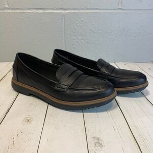 Clarks Penny Loafers Black Leather Women's Size 9
